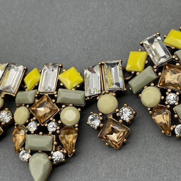 J.crew Chunky Necklace Women's Multicolor Gold Tone Rhinestone Spring Ring - Picture 2 of 3